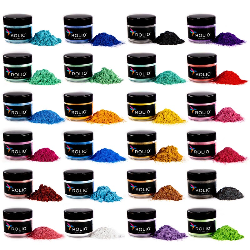 Rolio Premium Mica Powder Pearlescent Color Pigment - Art Set for Epoxy Resin - for Soap Making, Nail Polish, Lip Gloss, Eye Shadow, Slime & Candle Jars - 10g, 24 Jars - (Original Set) - Image 1